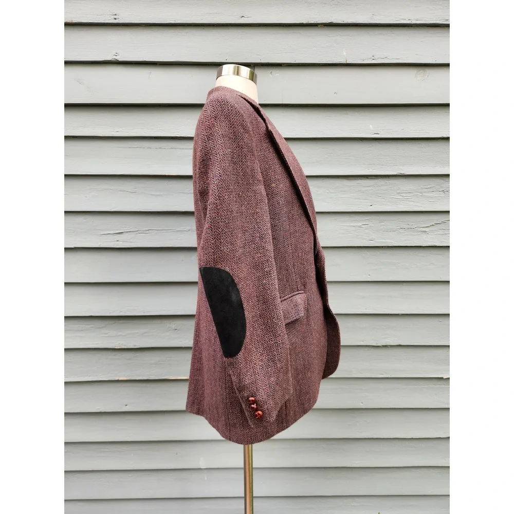 Vintage Foreman & Clark Blazer Purple‎ Brown Herringbone Tweed Elbow Patches Lg